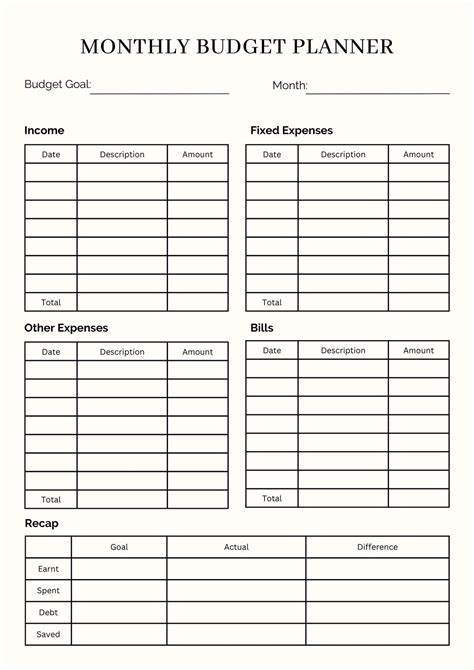 printable monthly budget template   printable worksheet