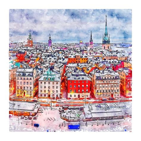 gamla stan stockholms lan sweden watercolor sketch hand drawn