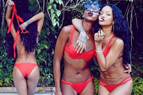 Rihanna Semi Naked In A Bikini Singer Rocks A Red Hot Bikini And Puffs