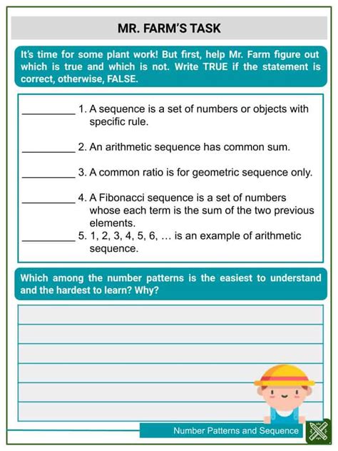 number patterns  sequence  grade math worksheets helping  math