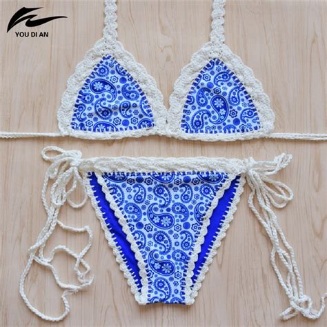 crochet bikini brazilian sexy handmade knitted biquini sets women push