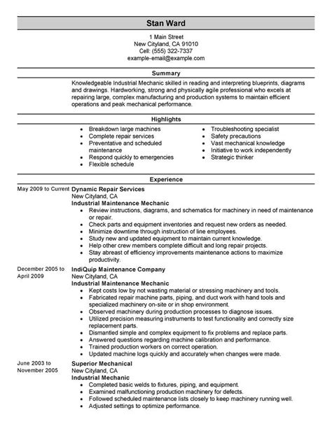 big industrial maintenance mechanic  modern  design resume