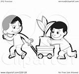 Coloring Two Boys Pushing Outline Clipart Plant Cart Illustration Royalty Rf Lal Perera sketch template