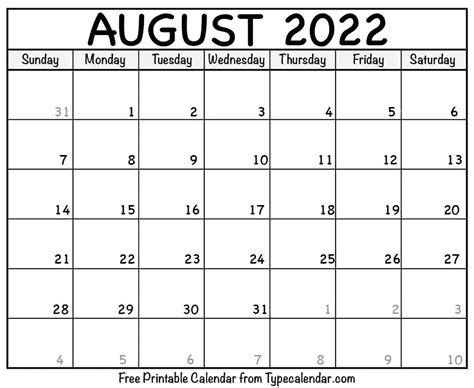 august  calendar august   printables