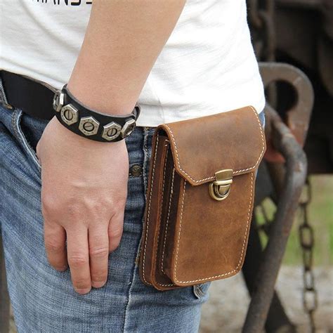 leather mens belt pouch small cases waist bag hip pack belt bag