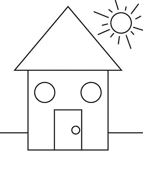 shapes  house   sun coloring page netart
