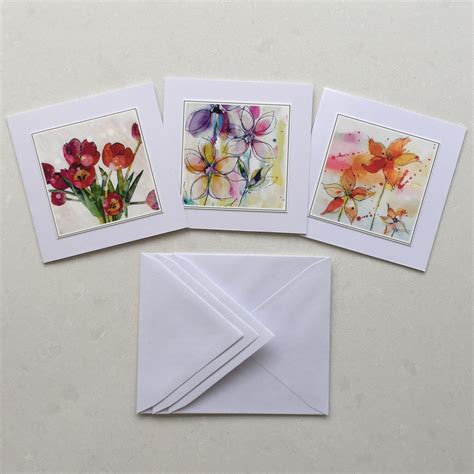 mini cards envelopes set   small flower cards art etsy
