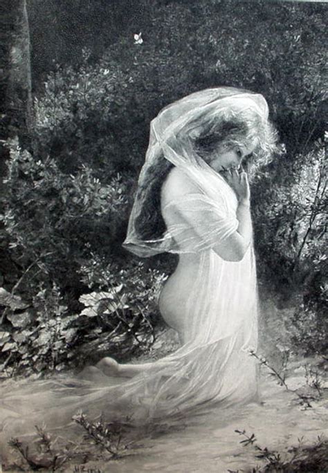 nude nymph goddess gal in forest antique 1900 print spring awakening