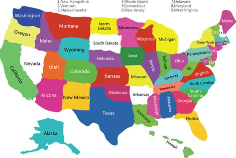 free vector colorido mapa de estados unidos con los estados descargar