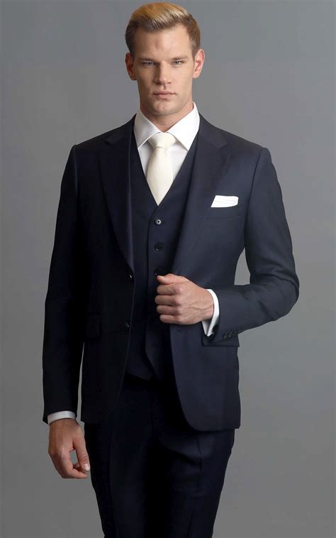 navy blue twill  button wool mtm suit