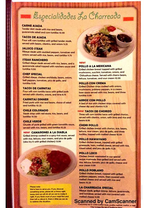 la charreada mexican restaurant menu  lima ohio usa