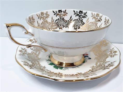 royal standard tea cup  saucer gold fruit bone china cup  saucer vintage teacups tea