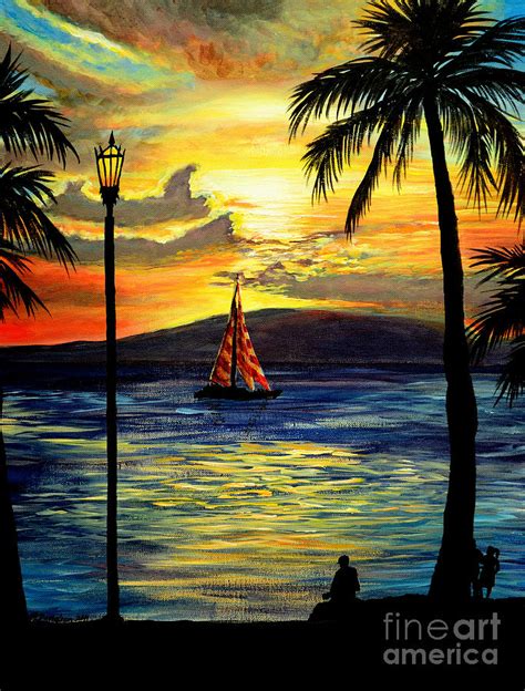 Waikiki Beach Sunset Painting By Patricia L Davidson