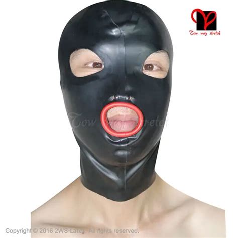 Buy Sexy Black Latex Hoods Red Lip Roll Mouth Face