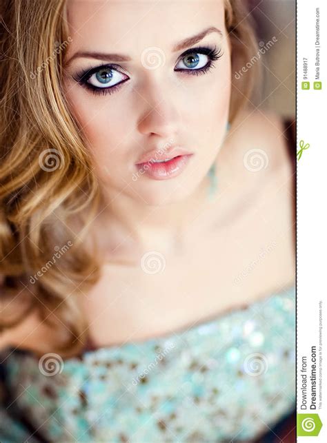 Sensual Blonde Girl With Blue Eyes Close Up Stock Image Image Of