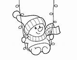 Swinging Snowman Coloring Coloringcrew sketch template