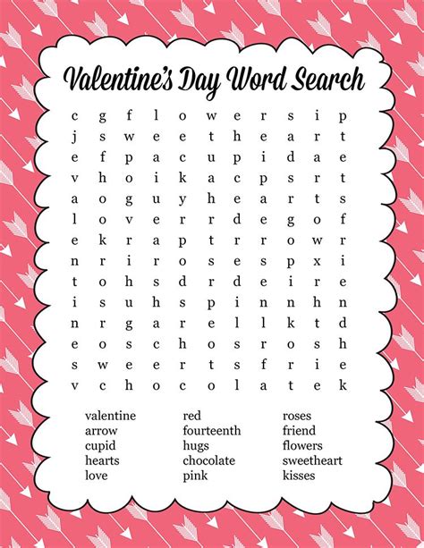 fun   valentines day word search printable