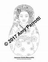 Geisha Coloring Japanese Doll Traditional Sheet Printable Dress Amyperrotti sketch template