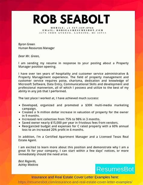 property manager cover letter samples templates  rb