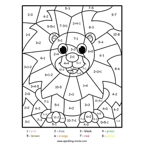 lion color  number addition  subtraction math coloring