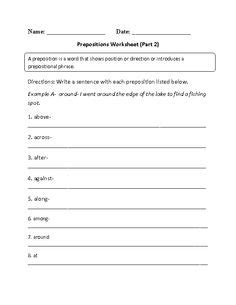 grade worksheet  prepositions preposition worksheets