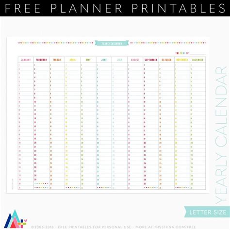 yearly calendar planner page printables misstiinacom planner