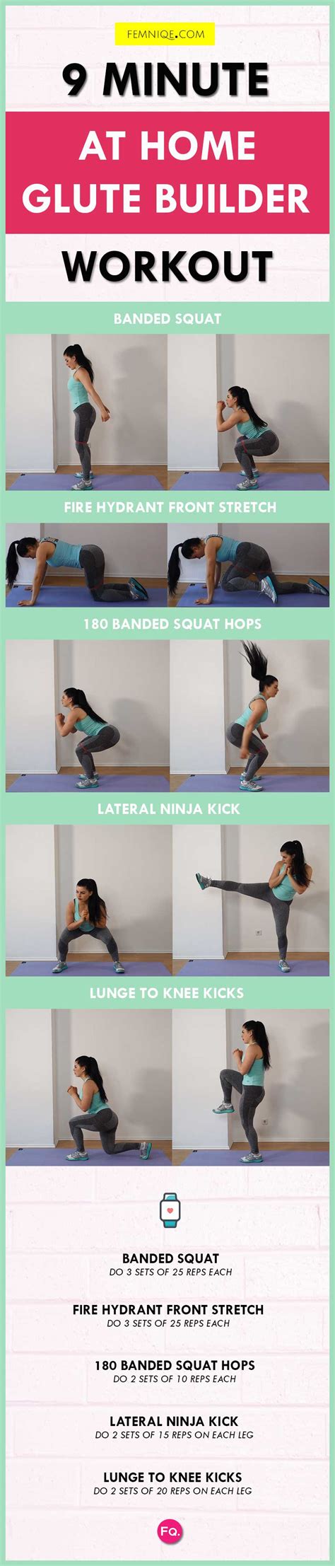 glute exercises  home  minutes  target  butt  growth  gym femniqe