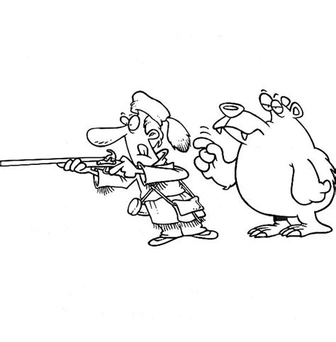 bear tapping  hunter   shoulder  hunting coloring pages