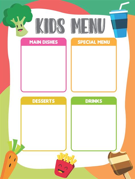 blank kids menu templates