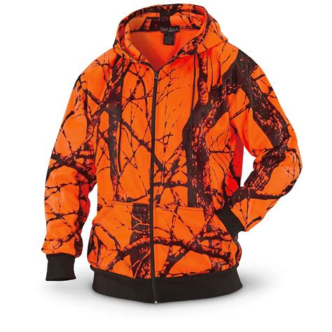wfs thermal lined fleece blaze orange camo hooded sweatshirt  blaze orange blaze camo
