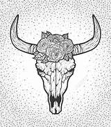 Skull Bull Native Blackwork Tattoo Roses Illustration Drawing Tribal Americans Style Vector Boho Drawn Hand Cattle Getdrawings Dotted American sketch template