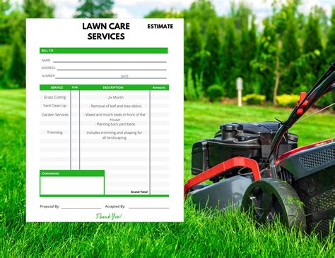 lawn care invoice template printable landscaping   etsy