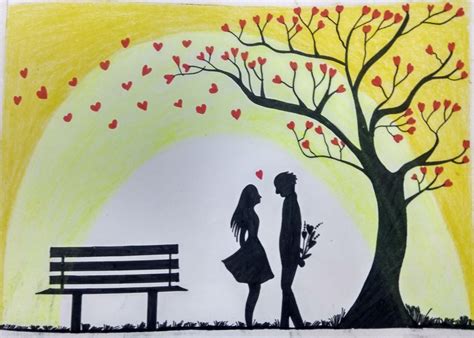 valentines day drawing drawing   romantic couple  love tree valentines day drawing
