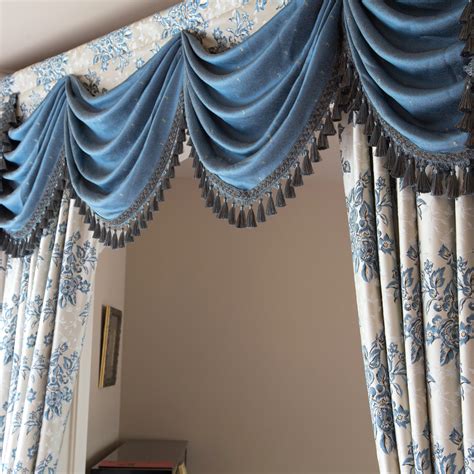 blue floral swag pelmet valance curtain set