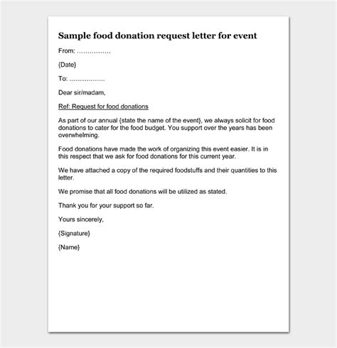 donation request letter  food