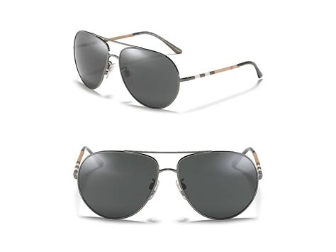 Burberry Mens Aviator Wrap Check Temple Sunglasses In Dark