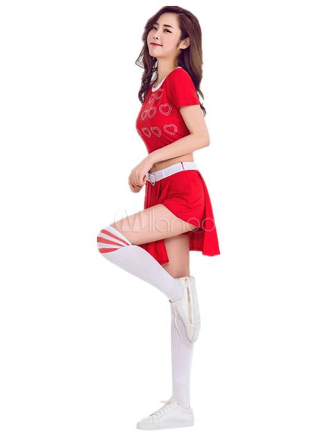 sexy cheerleader costume women red hearts pattern mini skirt costume