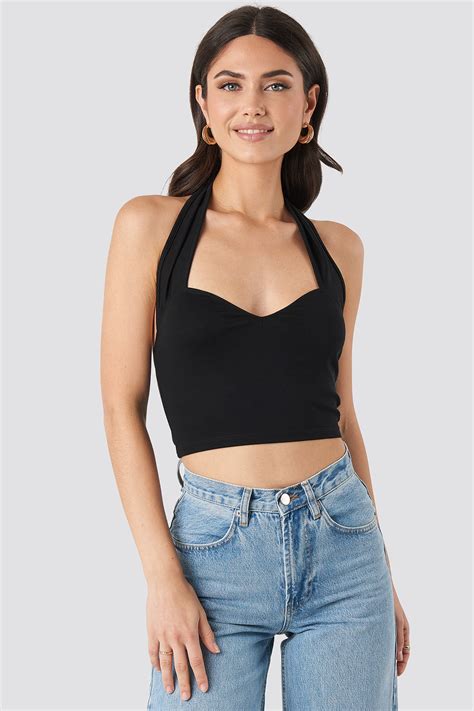 halterneck sweetheart neckline crop top black na kdcom