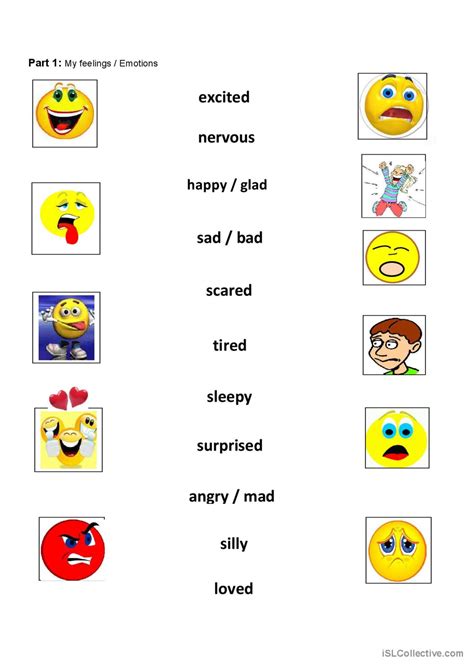 emotions feelings vocabulary english esl worksheets