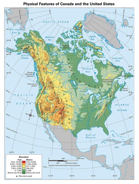 detailed physical map  north america north america mapsland