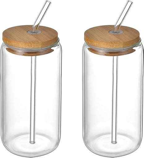 rwudv pcs beer  glasses  bamboo lids  glass straws clear