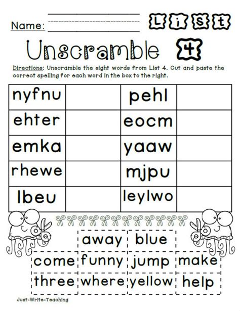 sight word unscramble cut  paste activity pack  activities etsy