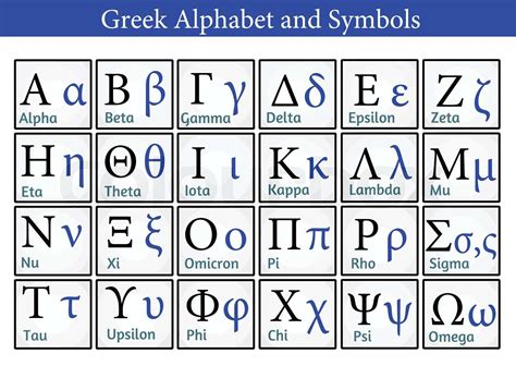 griechisches alphabet und symbole stock vektor colourbox