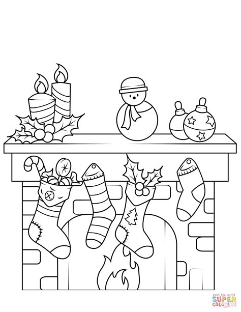 christmas fireplace coloring page  printable coloring pages