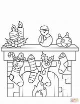 Fireplace Christmas Coloring Pages Printable Chimney Print Color Book Stockings Template sketch template