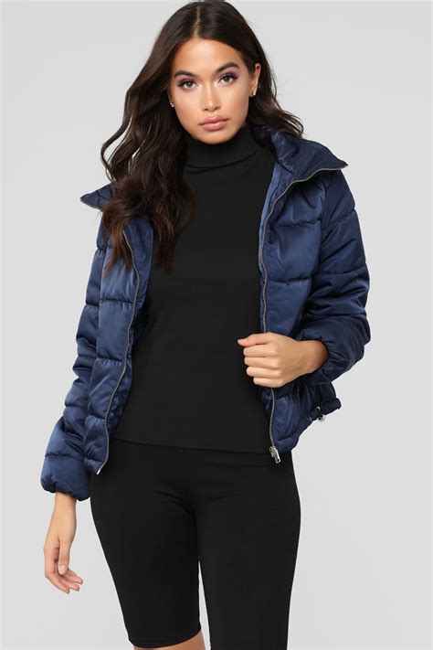 womens   cold side puffer jacket  navy blue size medium  fashion nova puffer jacket