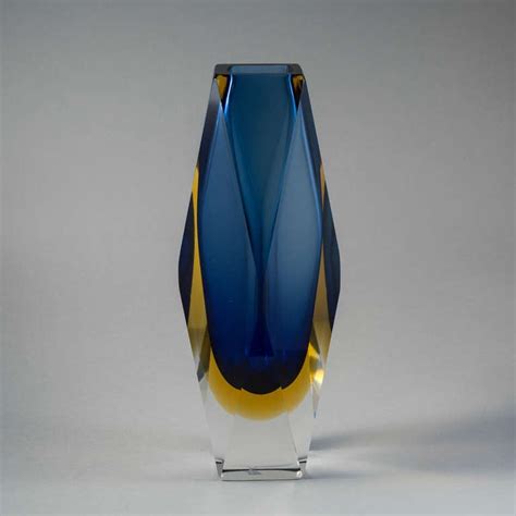Large Rare Faceted Murano Sommerso Glass Vase For Sale At