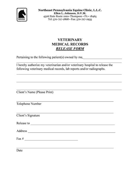 veterinary medical records release form fill  sign printable