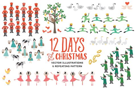 twelve days  christmas pre designed illustrator graphics creative