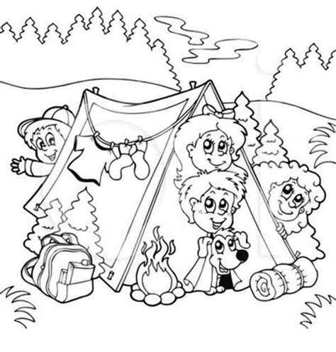 summer camp bunch  kids   dog  summer camp coloring page